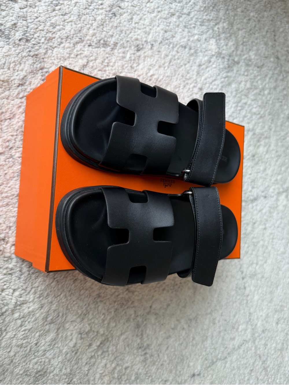 Hermes Black Leather Oran-Style Slide Sandals - Picture 3 of 9